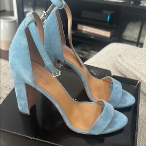 J. Crew Blue Suede Block Heel Sandals